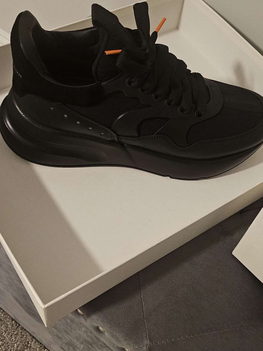 Alexander McQueen Black Platform Sneakers with Orange Lace Tip